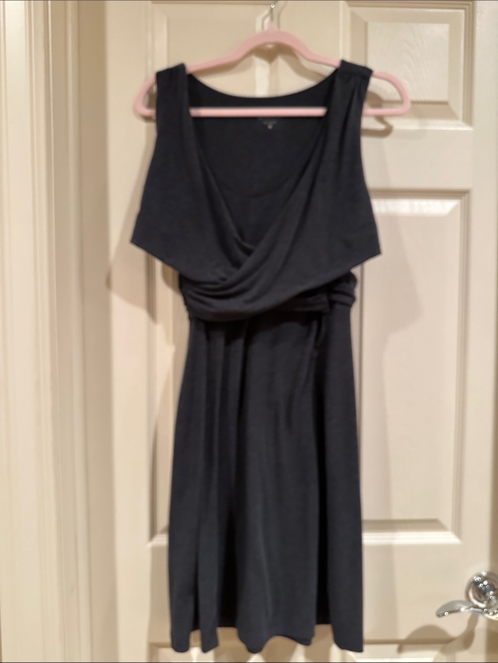Athleta Black Sleeveless Draped A-Line Dress